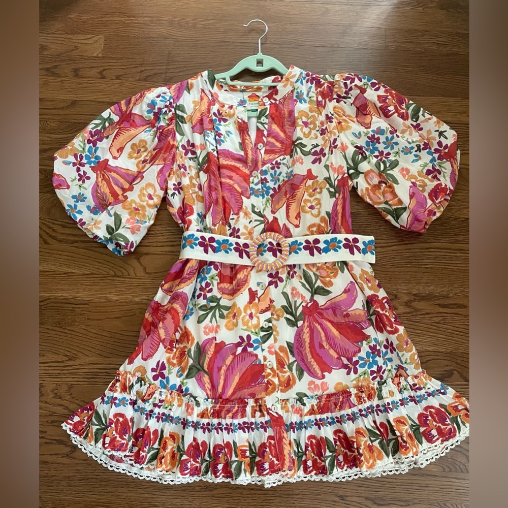 FARM Rio Spring Bananas Belted Mini Dress Size L